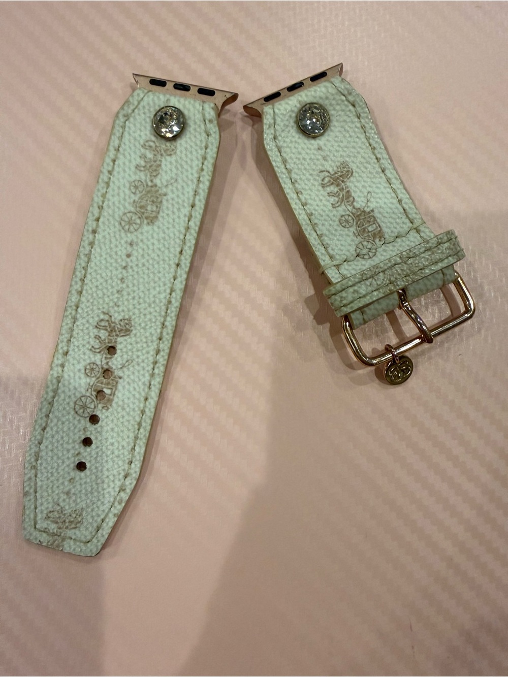 Coach Cream Leather Apple Watch Band with Carriage Print - Picture 2 of 6